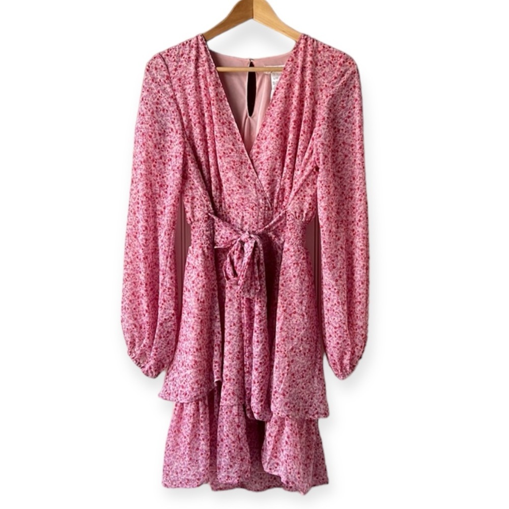 JAPNA Pink Floral Layered Flowy Dress Size Large